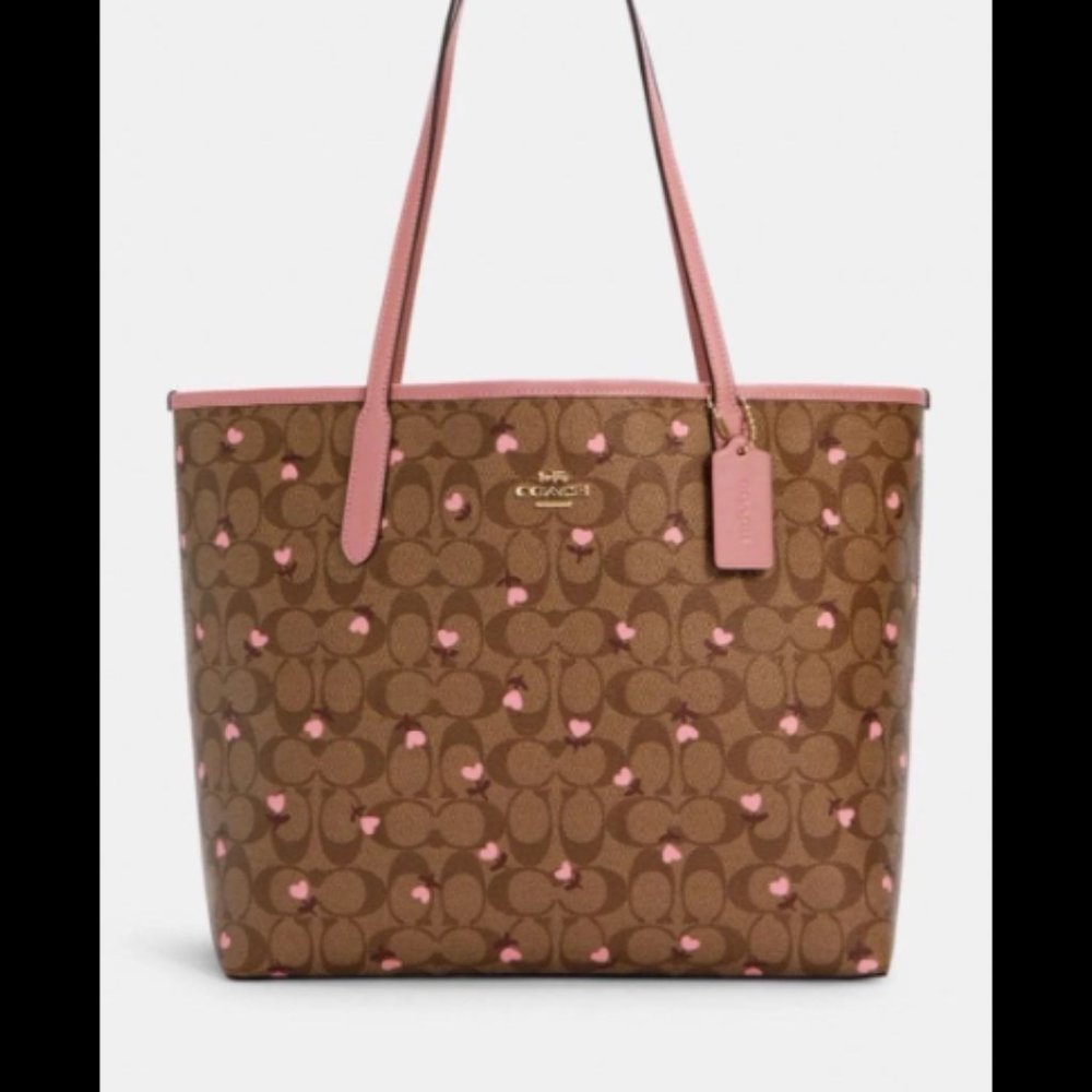 Coach Pretty in Pink Signature Leather With hearts Tote Bag